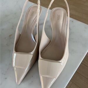 Zara Beige Patent Slingback Heels